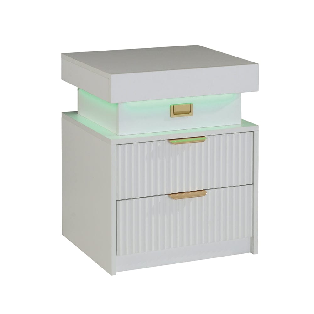 Mercury Ridged Beside Storage Cabinet Bedside Table with Light Strip and Rechargeable Plug