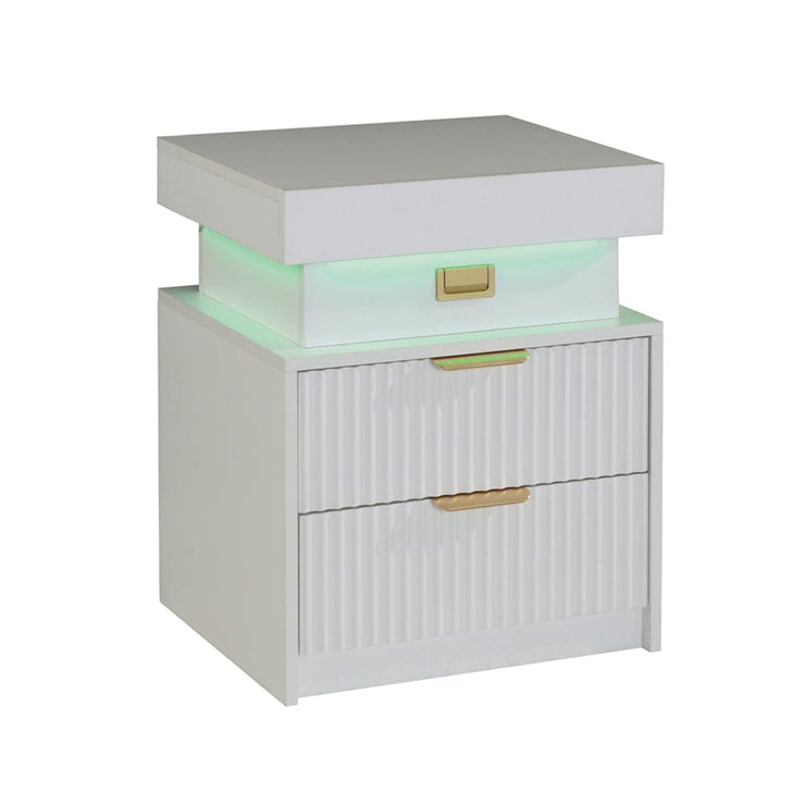 Mercury Ridged Beside Storage Cabinet Bedside Table with Light Strip and Rechargeable Plug