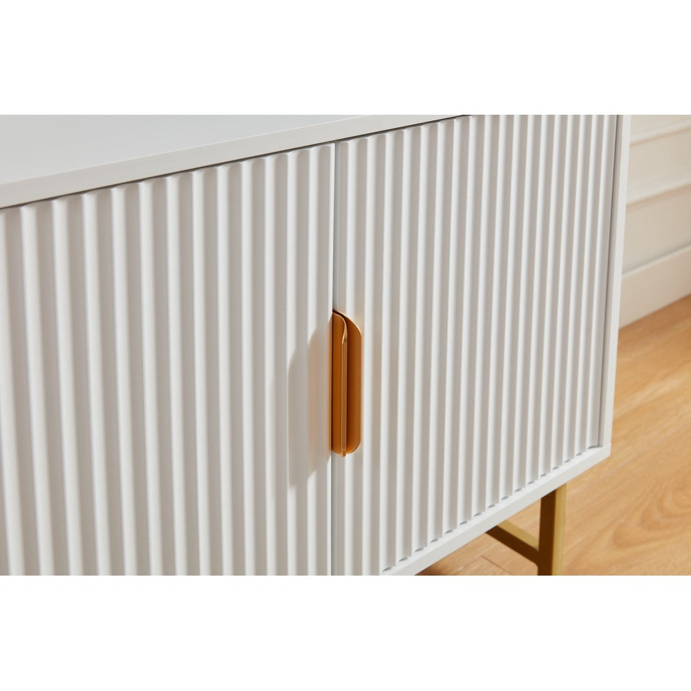 Modern White Storage Cabinet with Shelves – Living Room Bookcase with Cupboard