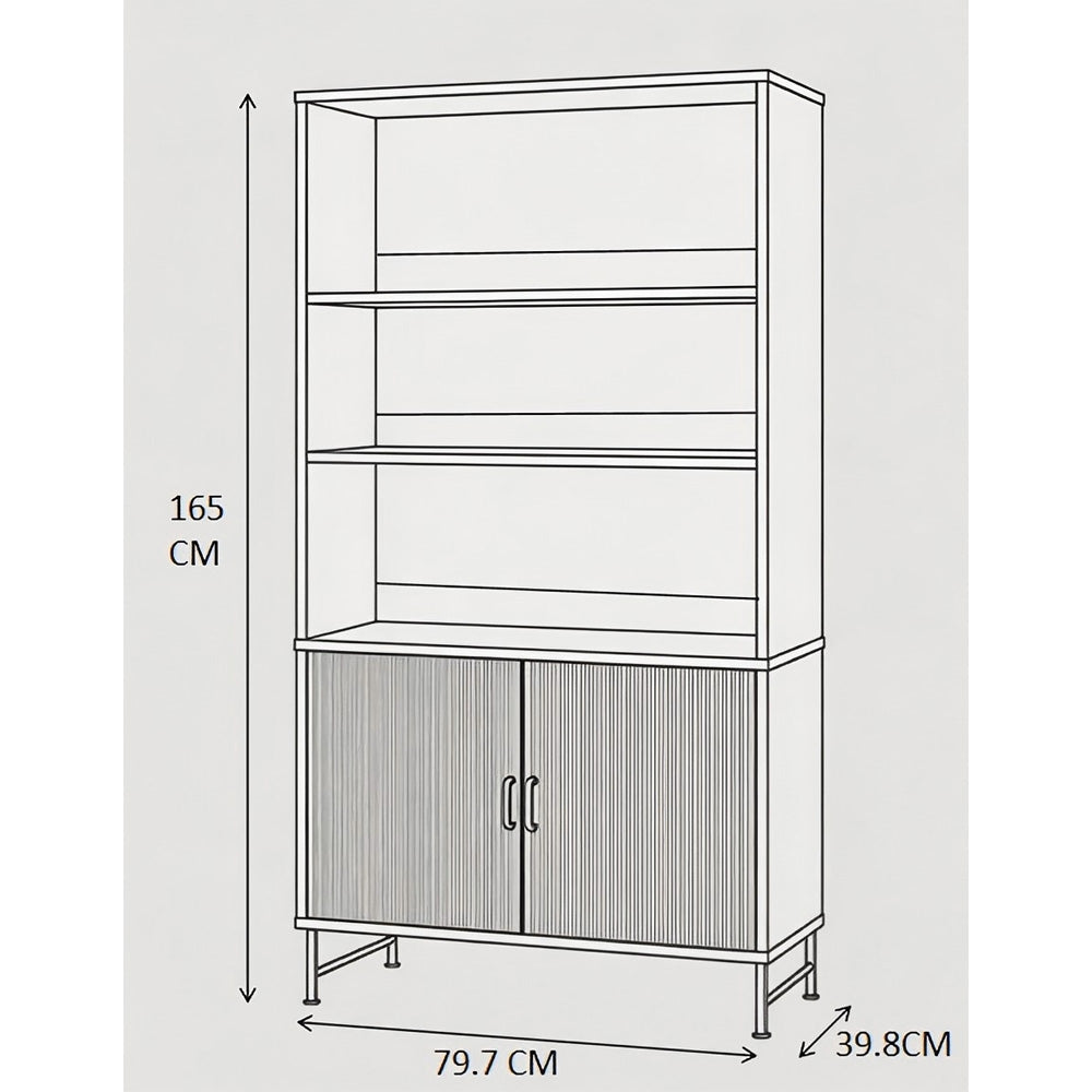 Modern White Storage Cabinet with Shelves – Living Room Bookcase with Cupboard
