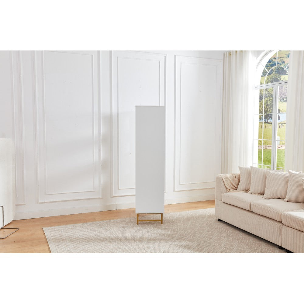 Modern White Storage Cabinet with Shelves – Living Room Bookcase with Cupboard