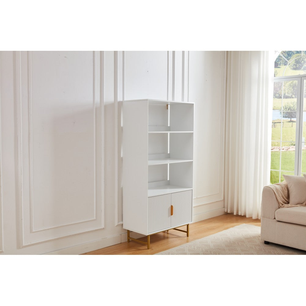 Modern White Storage Cabinet with Shelves – Living Room Bookcase with Cupboard