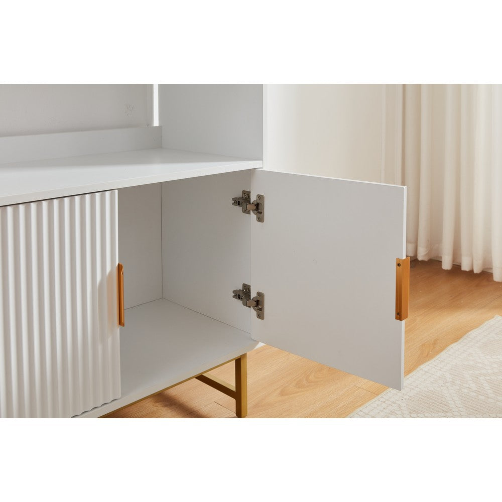 Modern White Storage Cabinet with Shelves – Living Room Bookcase with Cupboard