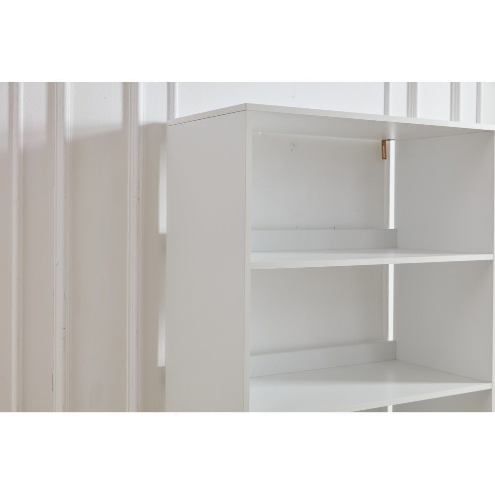 Modern White Storage Cabinet with Shelves – Living Room Bookcase with Cupboard