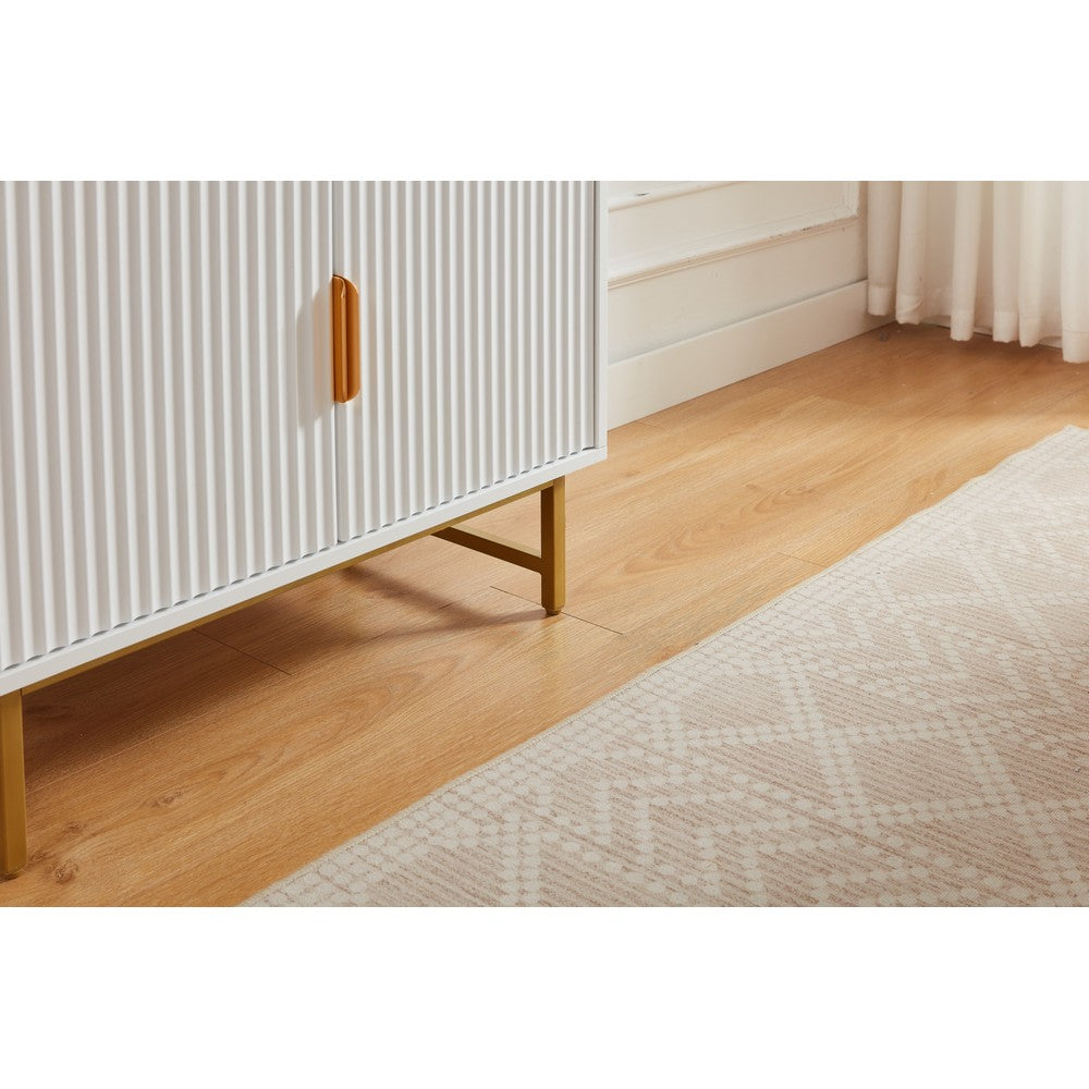 Modern White Storage Cabinet with Shelves – Living Room Bookcase with Cupboard