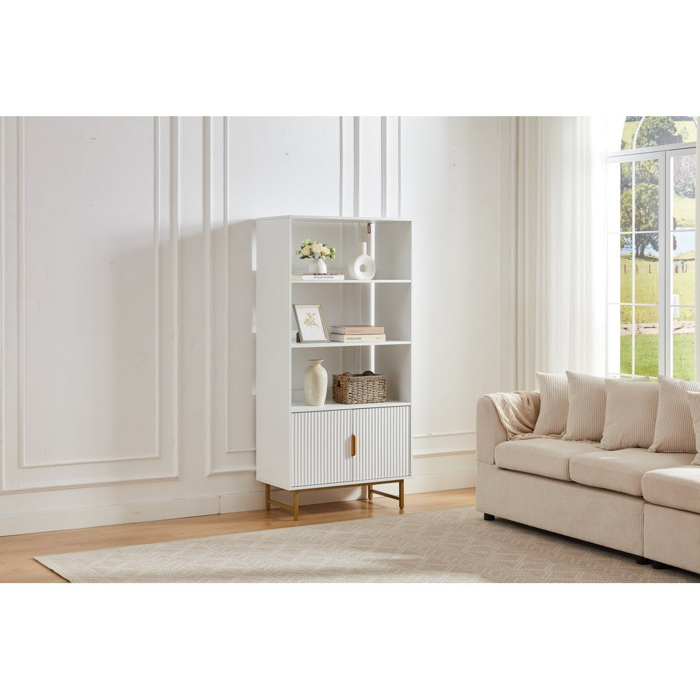 Modern White Storage Cabinet with Shelves – Living Room Bookcase with Cupboard