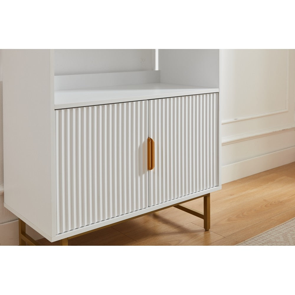 Modern White Storage Cabinet with Shelves – Living Room Bookcase with Cupboard
