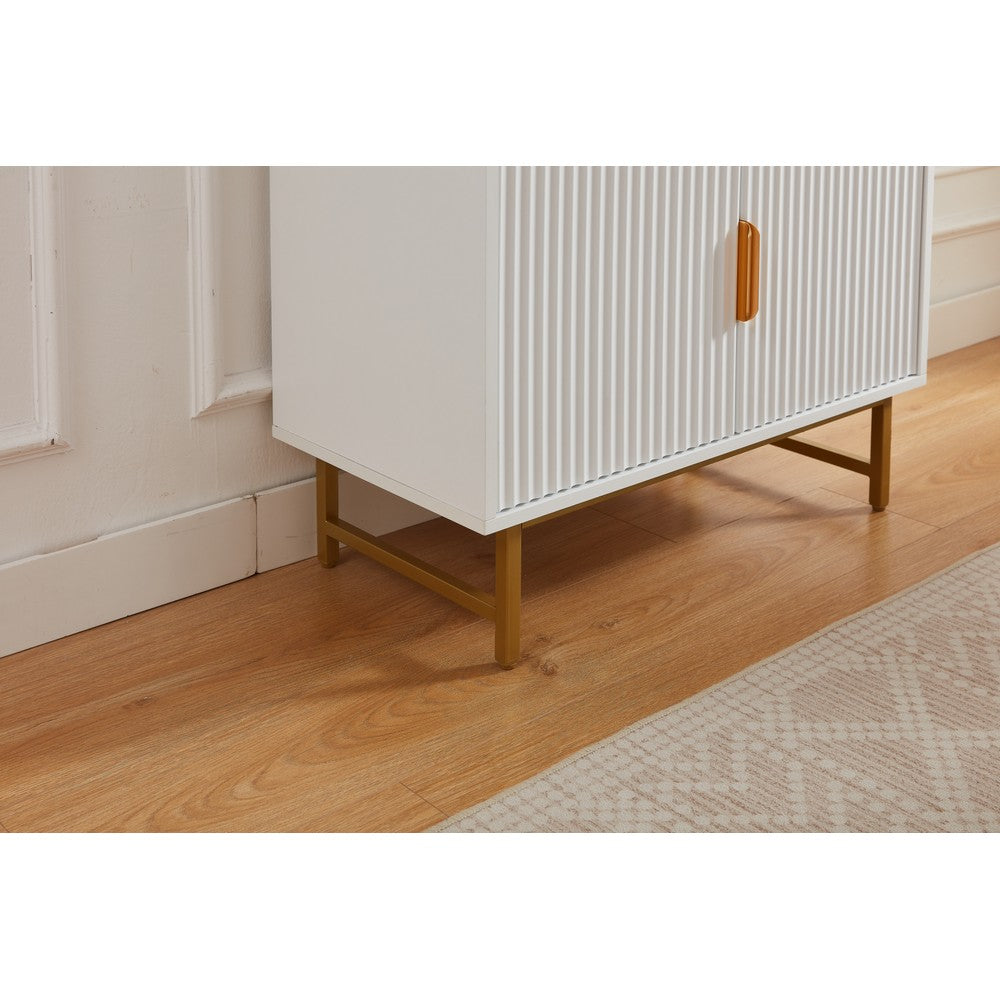 Modern White Storage Cabinet with Shelves – Living Room Bookcase with Cupboard