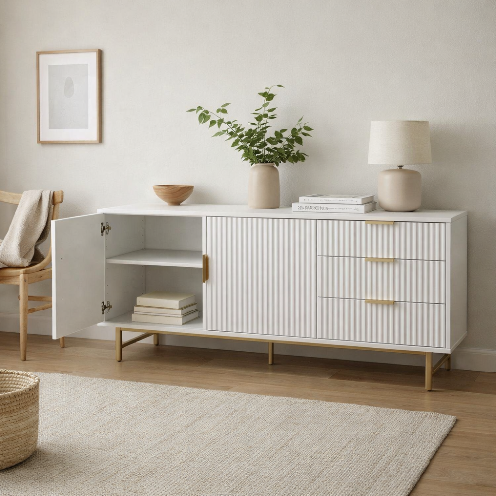 Mercury Ridged Extra Wide Sideboard, Matte White