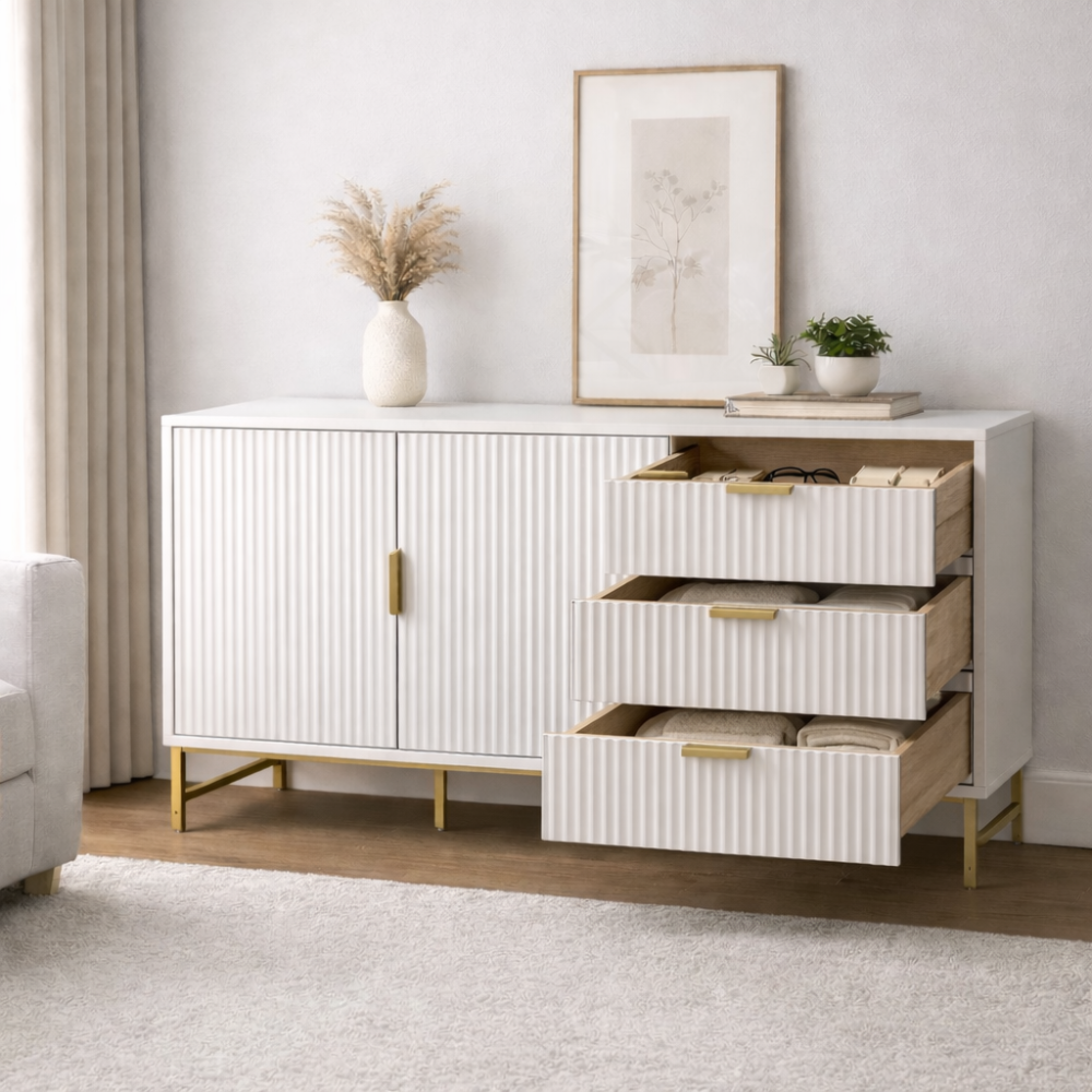 Mercury Ridged Extra Wide Sideboard, Matte White