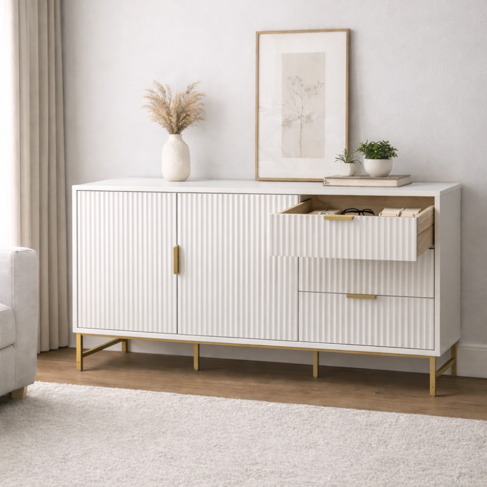Mercury Ridged Extra Wide Sideboard, Matte White