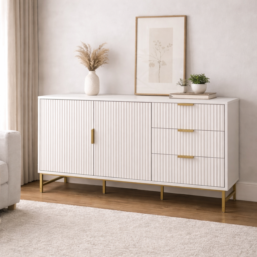 Mercury Ridged Extra Wide Sideboard, Matte White