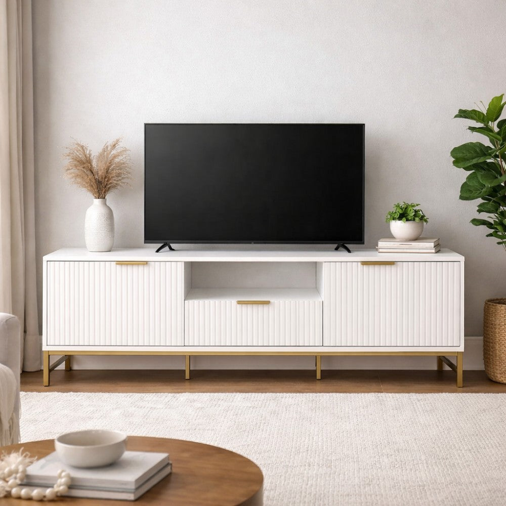 Mercury Modern Ridged TV Unit, Matte White