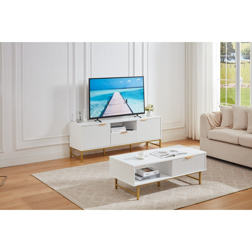 Mercury Modern Ridged TV Unit, Matte White
