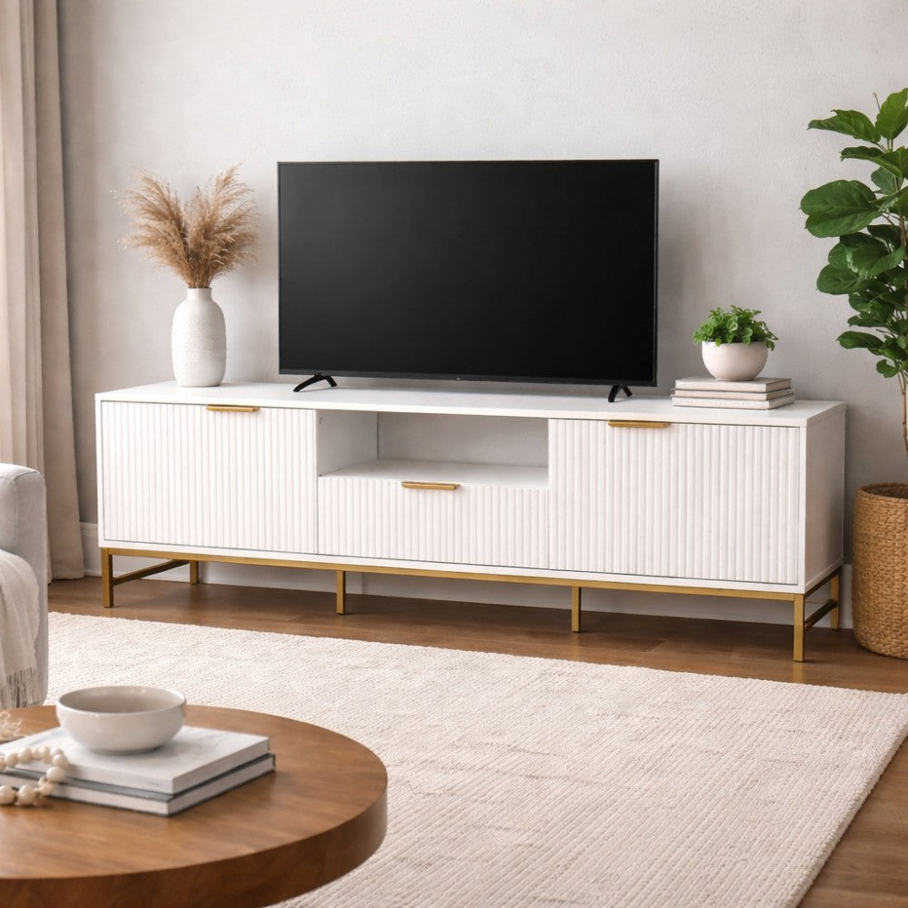 Mercury Modern Ridged TV Unit, Matte White