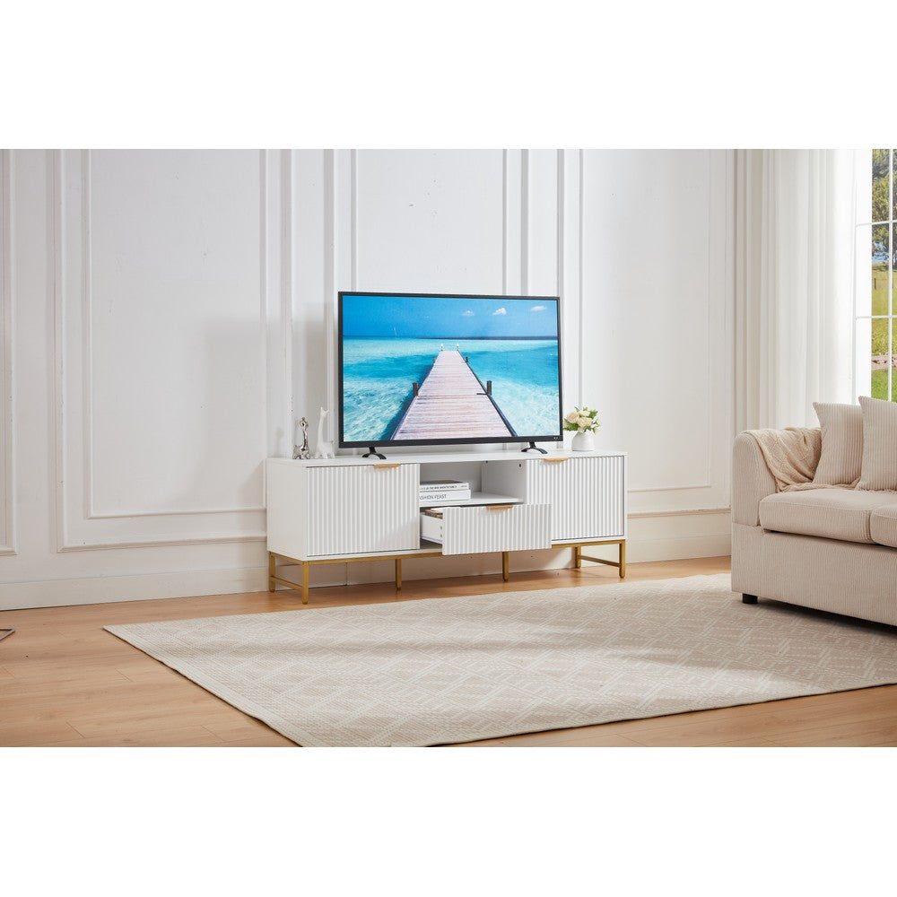 Mercury Modern Ridged TV Unit, Matte White