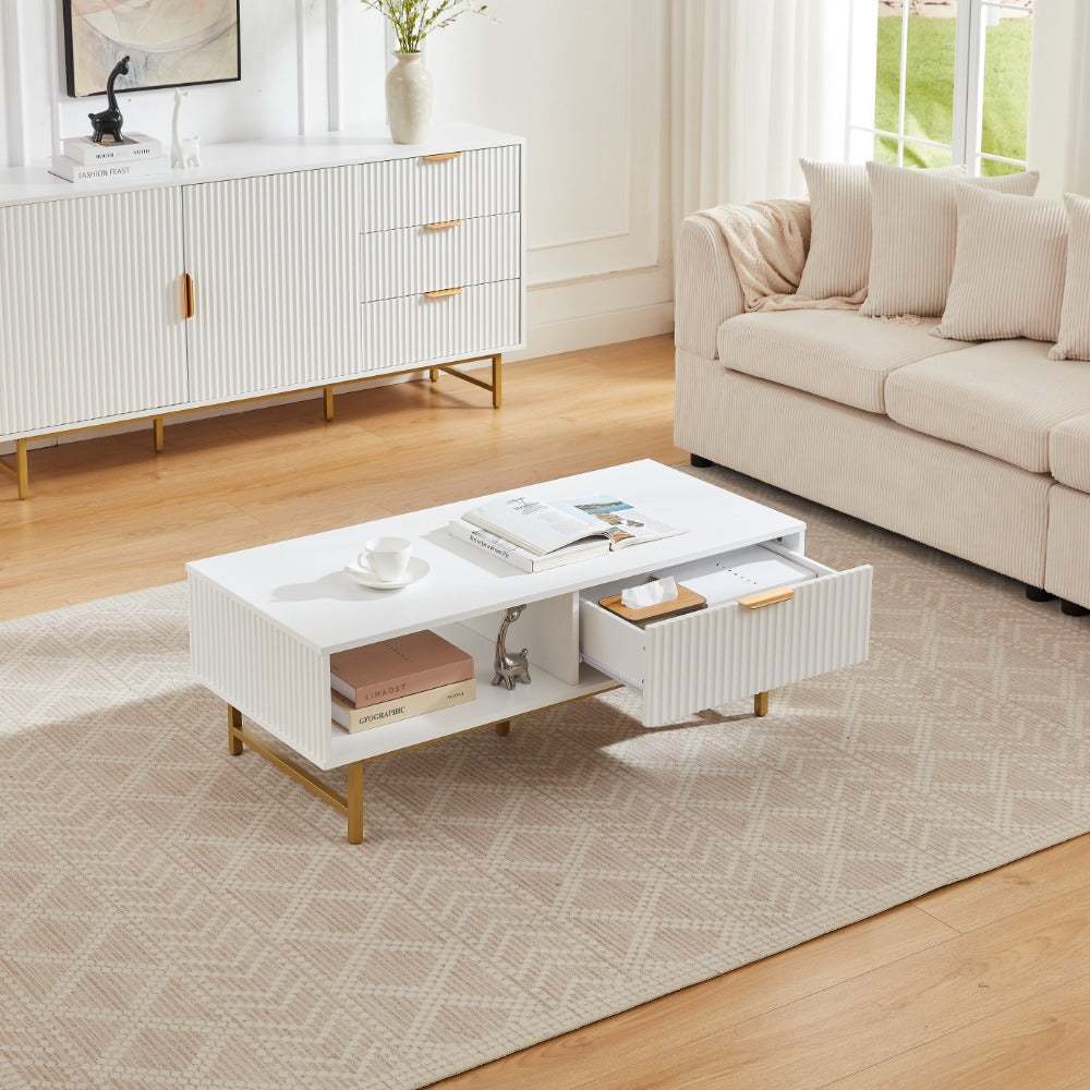 Mercury Modern Ridged Coffee Table in Matte White