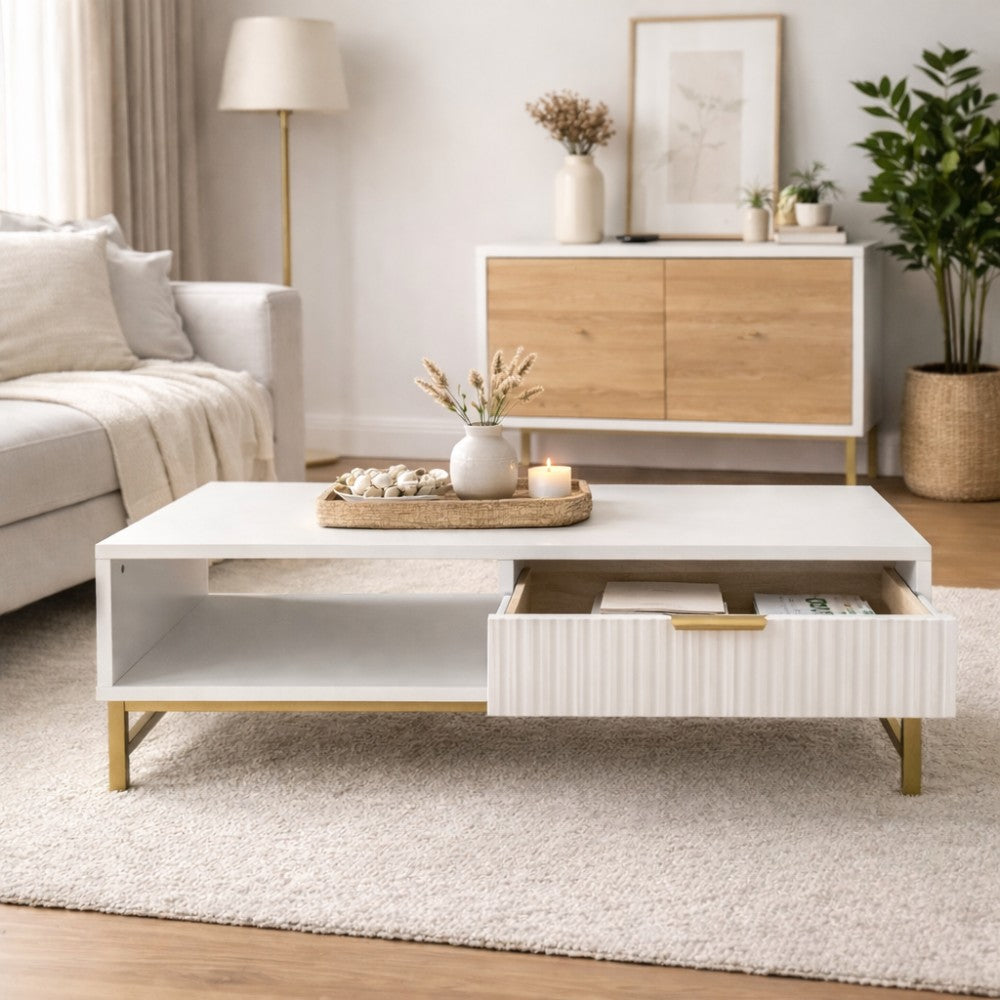 Mercury Modern Ridged Coffee Table in Matte White