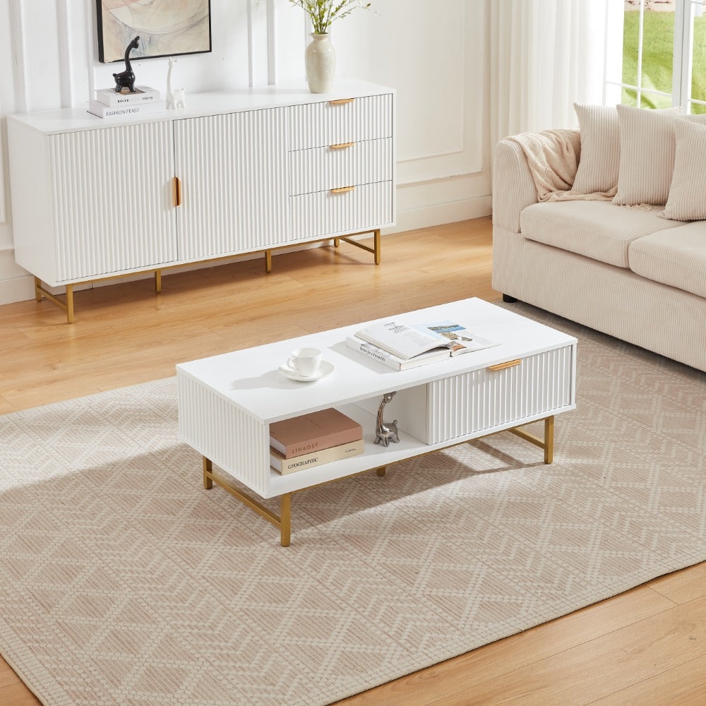 Mercury Modern Ridged Coffee Table in Matte White