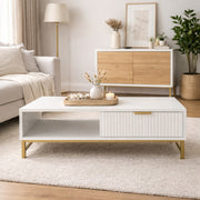 Mercury Modern Ridged Coffee Table in Matte White
