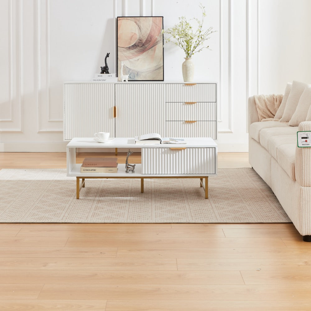 Mercury Modern Ridged Coffee Table in Matte White