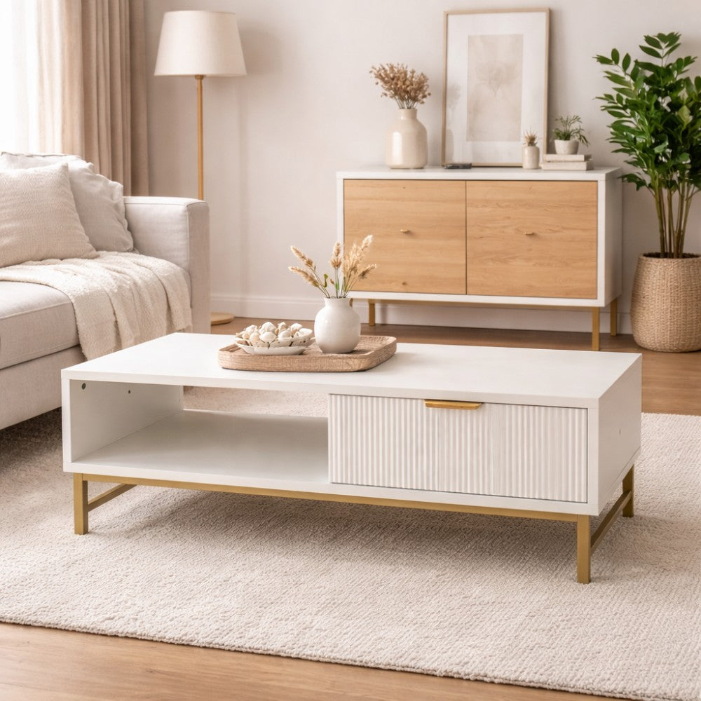 Mercury Modern Ridged Coffee Table in Matte White