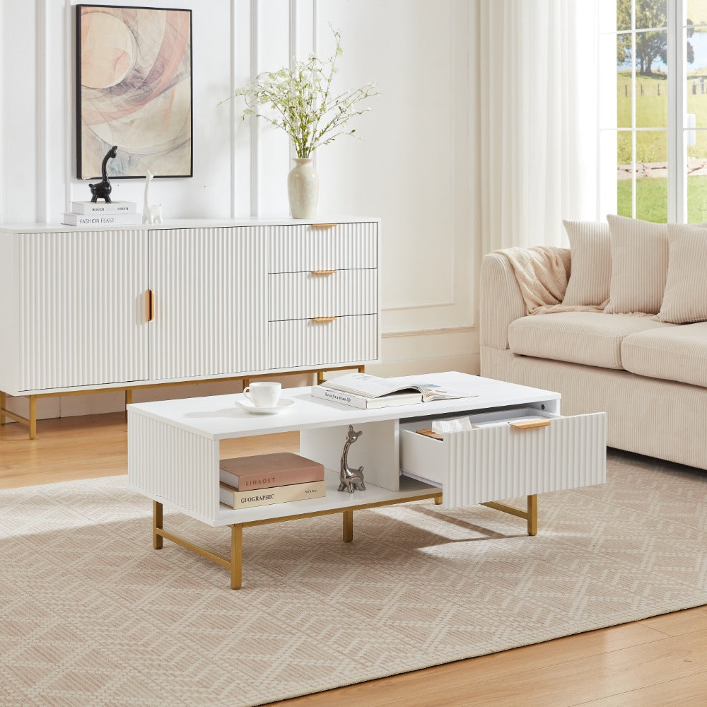 Mercury Modern Ridged Coffee Table in Matte White