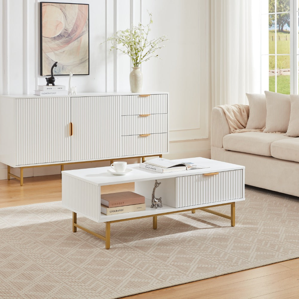 Mercury Modern Ridged Coffee Table in Matte White
