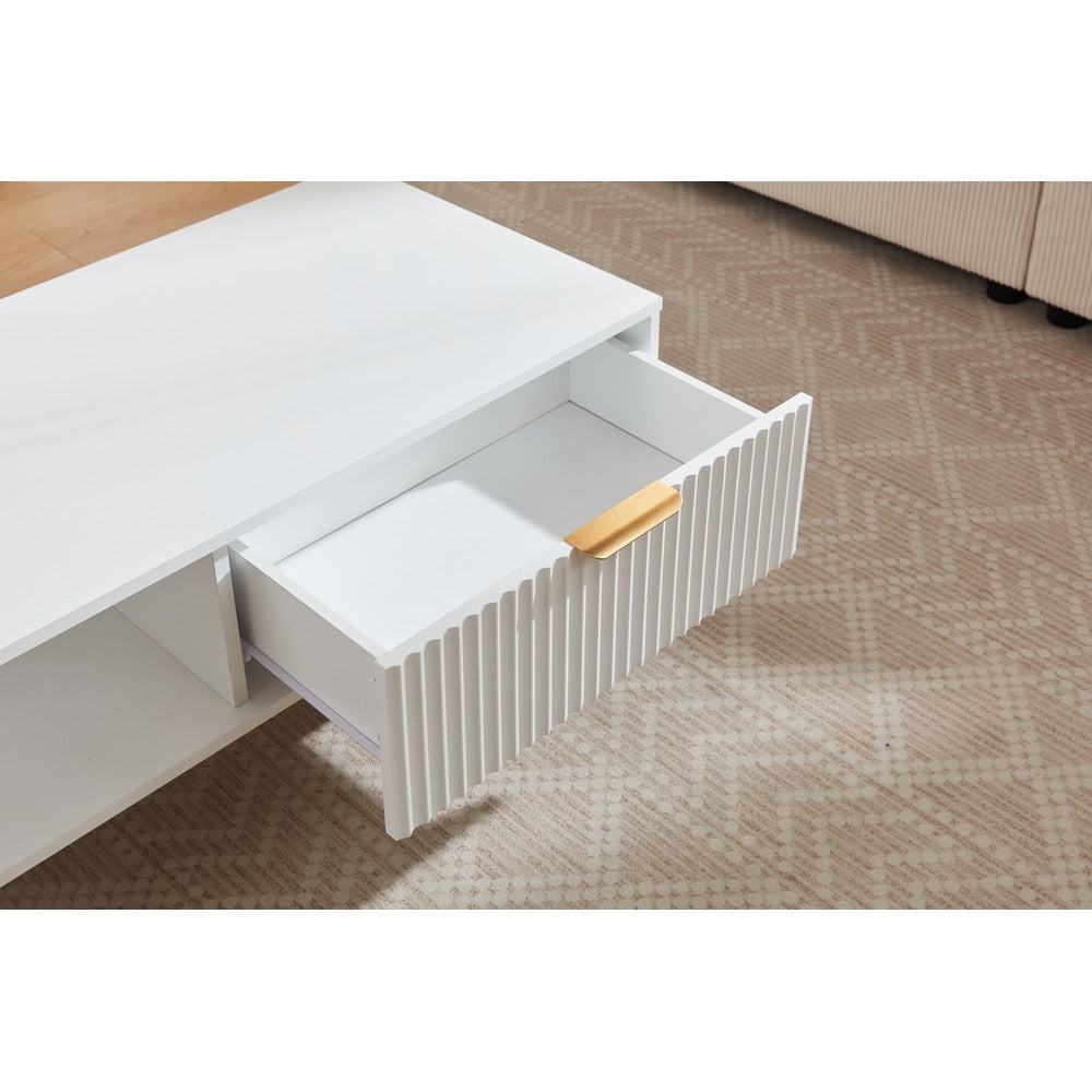Mercury Modern Ridged Coffee Table in Matte White