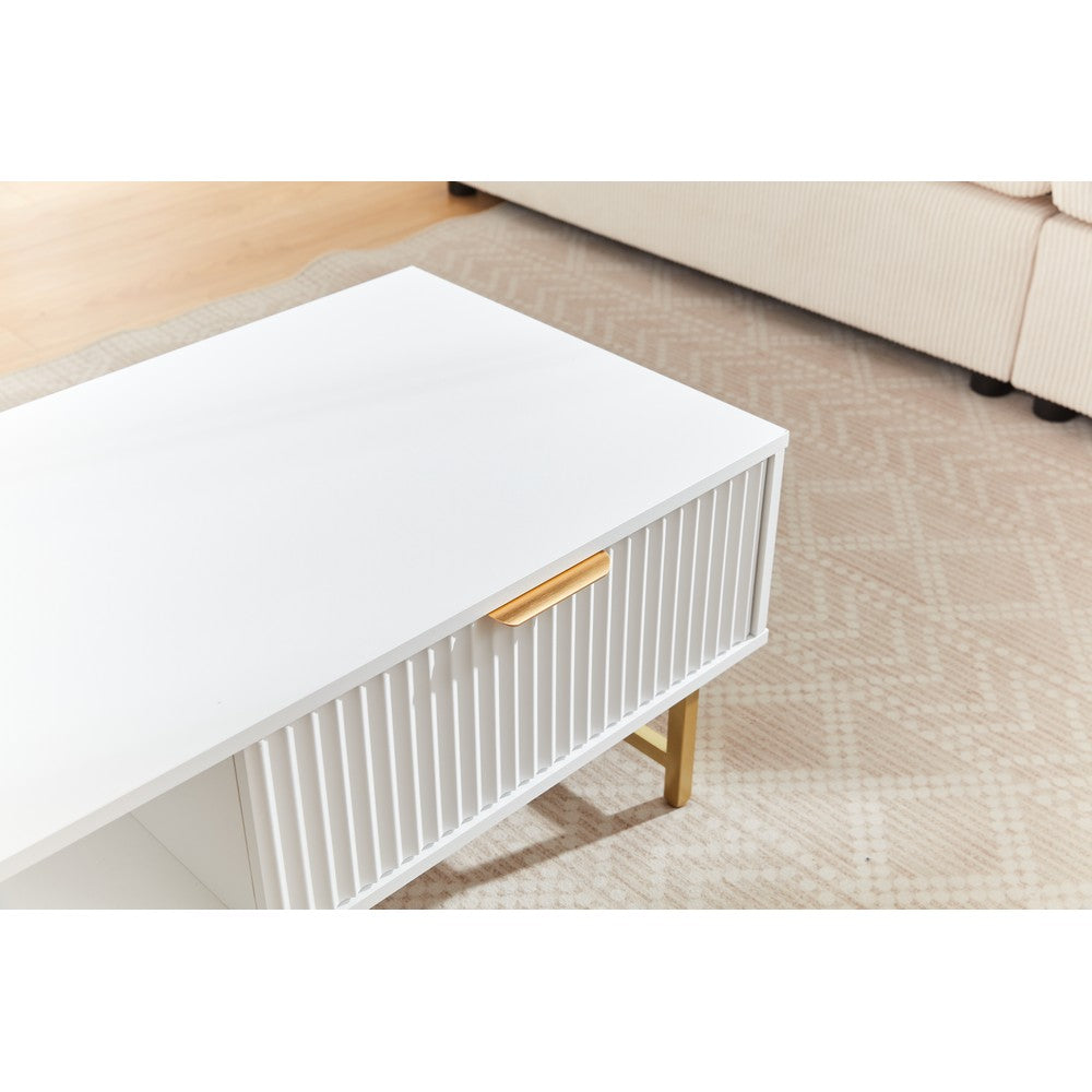 Mercury Modern Ridged Coffee Table in Matte White
