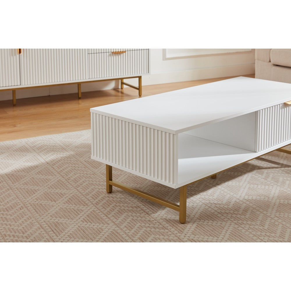 Mercury Modern Ridged Coffee Table in Matte White