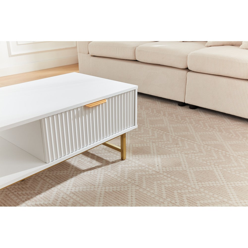 Mercury Modern Ridged Coffee Table in Matte White