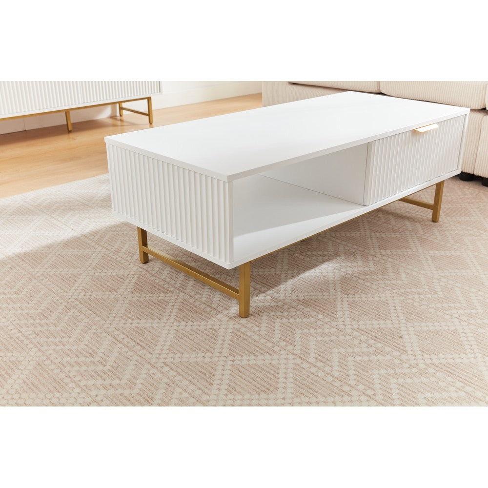 Mercury Modern Ridged Coffee Table in Matte White