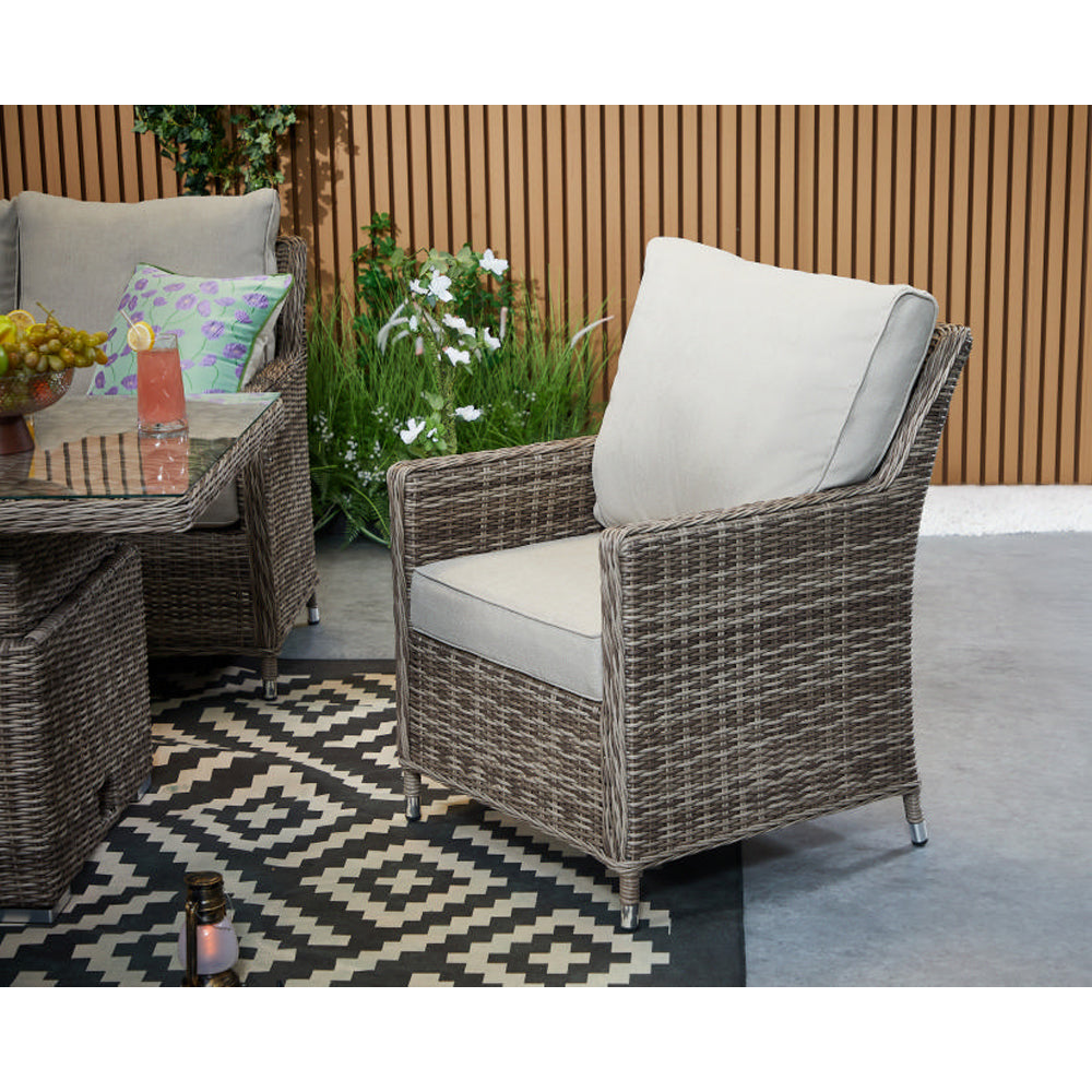 Hampton 9‑Seater Natural Round Weave Rattan Corner Sofa Rectangular Rising Table Dining Set with Ice Bucket