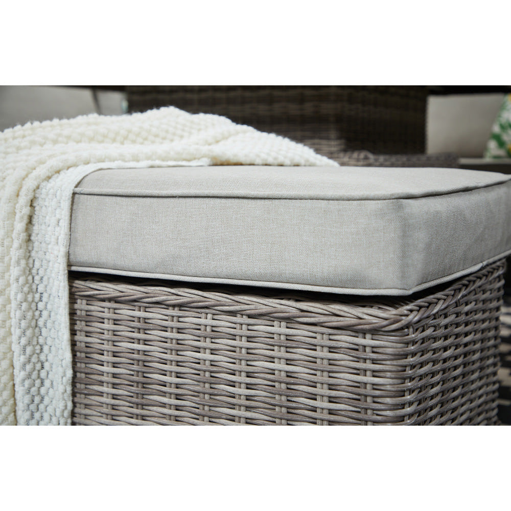 Hampton 9‑Seater Natural Round Weave Rattan Corner Sofa Rising Table Dining Set with Ice Bucket & Benches