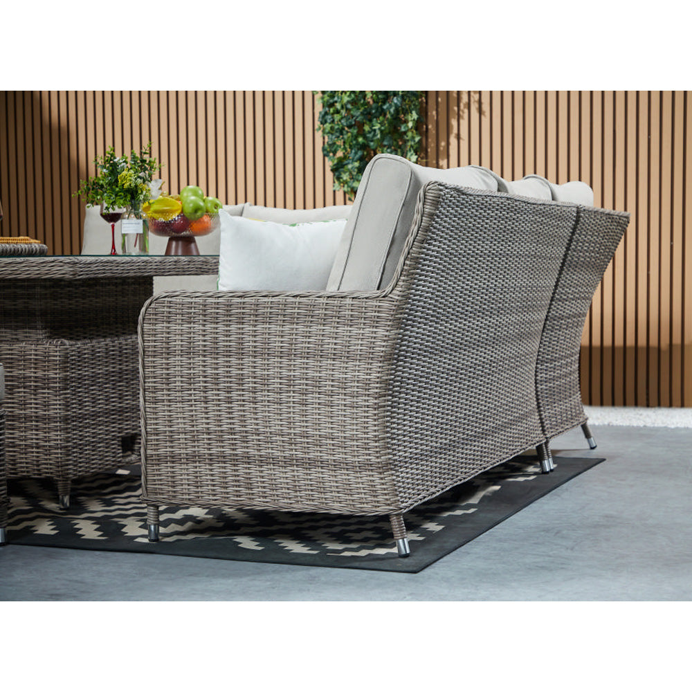 Hampton 9‑Seater Natural Round Weave Rattan Corner Sofa Rising Table Dining Set with Ice Bucket & Benches