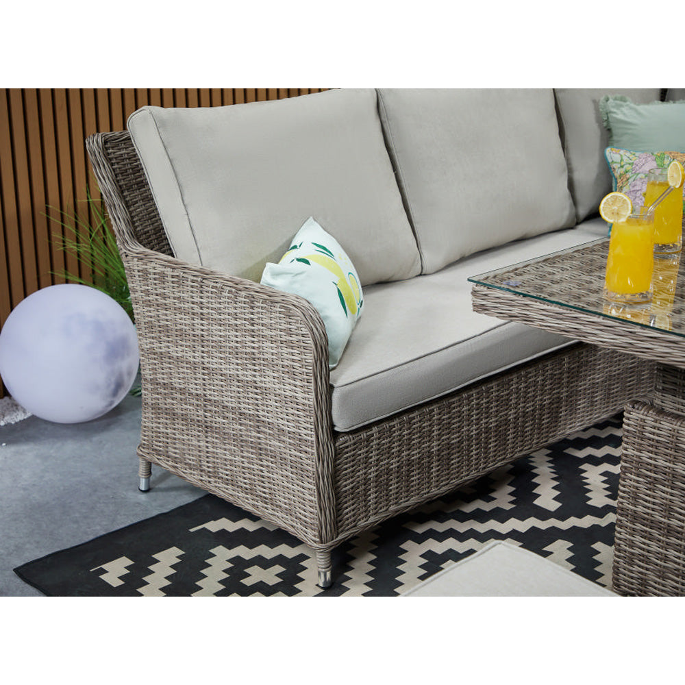 Hampton 9‑Seater Natural Round Weave Rattan Corner Sofa Rising Table Dining Set with Ice Bucket & Benches