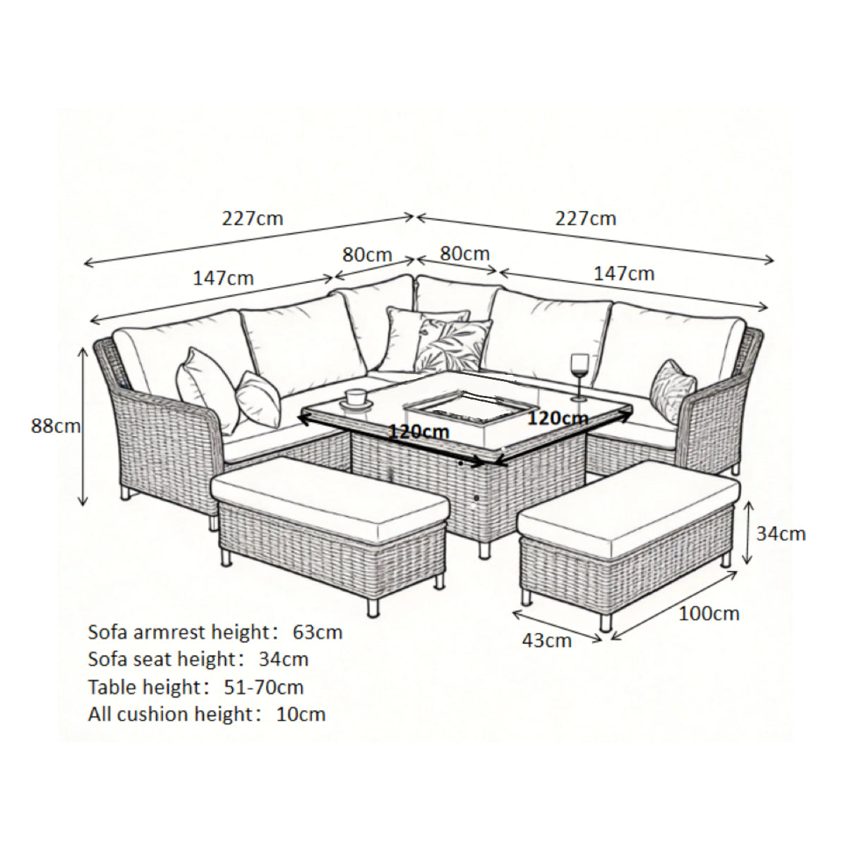 Hampton 9‑Seater Natural Round Weave Rattan Corner Sofa Rising Table Dining Set with Ice Bucket & Benches