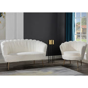 Mollis Plush Boucle Shell Chair & 2 Seater Sofa Set In Beige