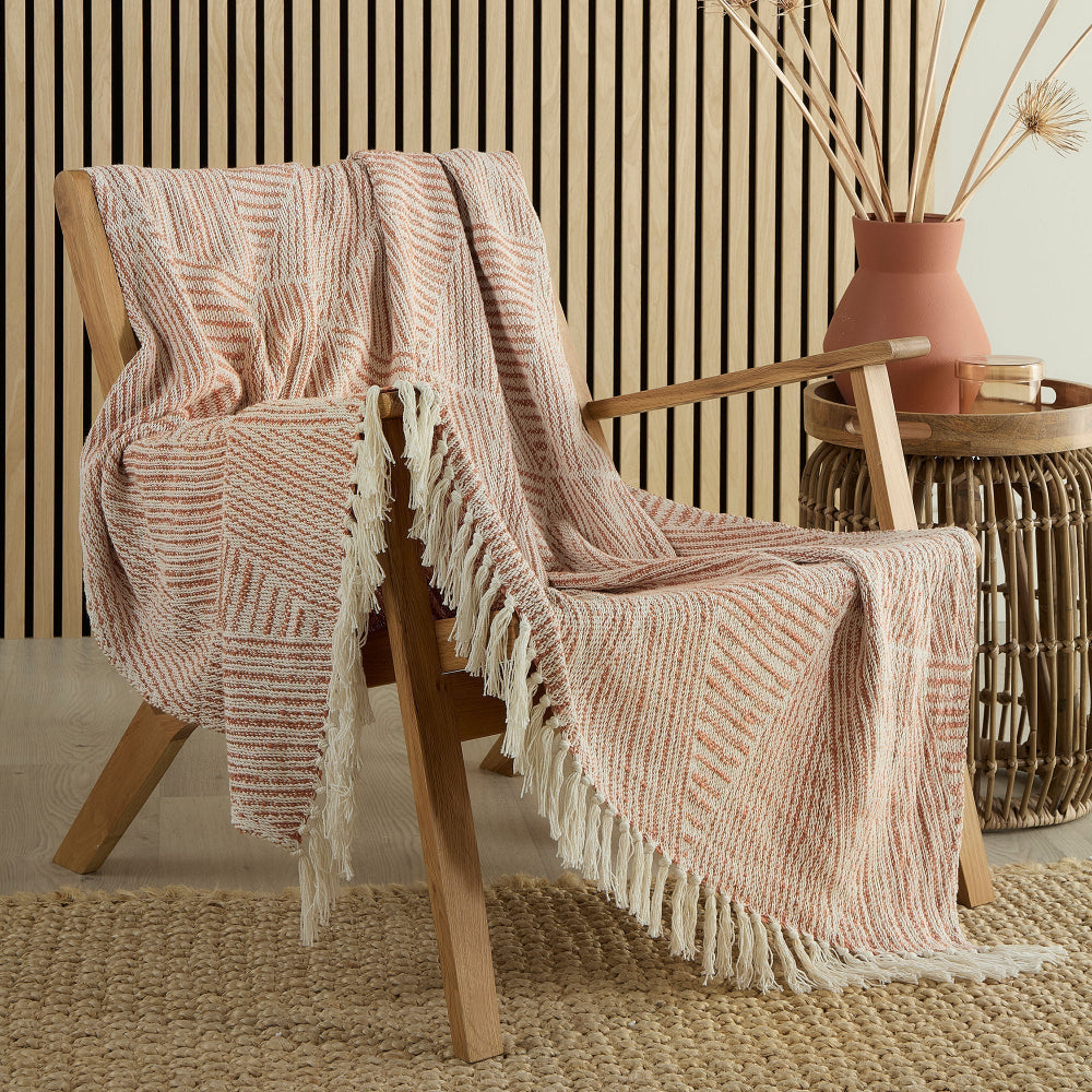 Outdoor/Indoor Myan Throw in Terracotta for Home Decor