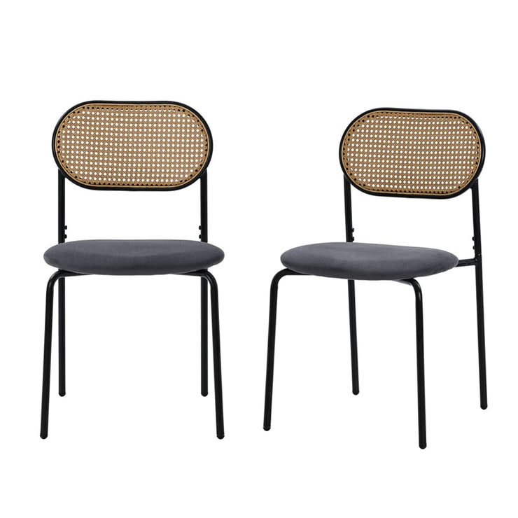 Set Of 2 Boho Velvet Dining Chair With Rattan Backrest