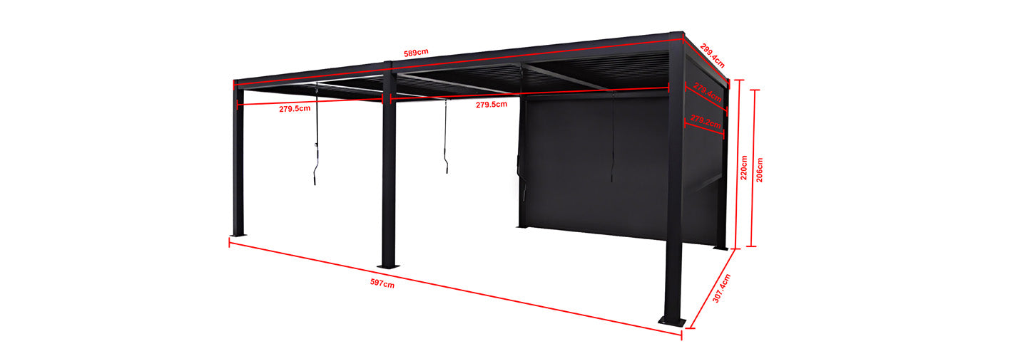 Berlin Outdoor Garden Patio Aluminium Pergola with Roof and Led Lighting