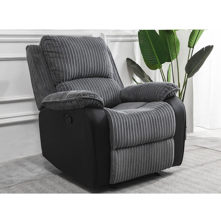 Boston 2+1+1 Grey Plush Fabric Manual Recliner Sofa Set