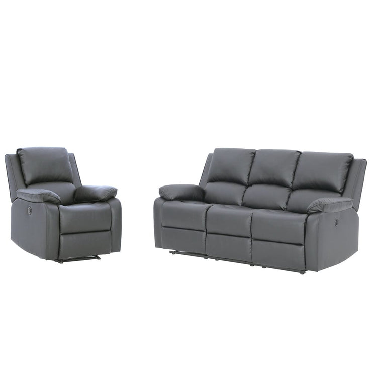 Palermo Electric Recliner 3+1 Grey Leather  Sofa Set