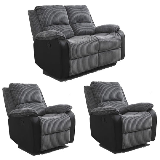 Boston 2+1+1 Grey Plush Fabric Manual/Electric Recliner Sofa Set