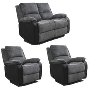 Boston 2+1+1 Grey Plush Fabric Manual Recliner Sofa Set