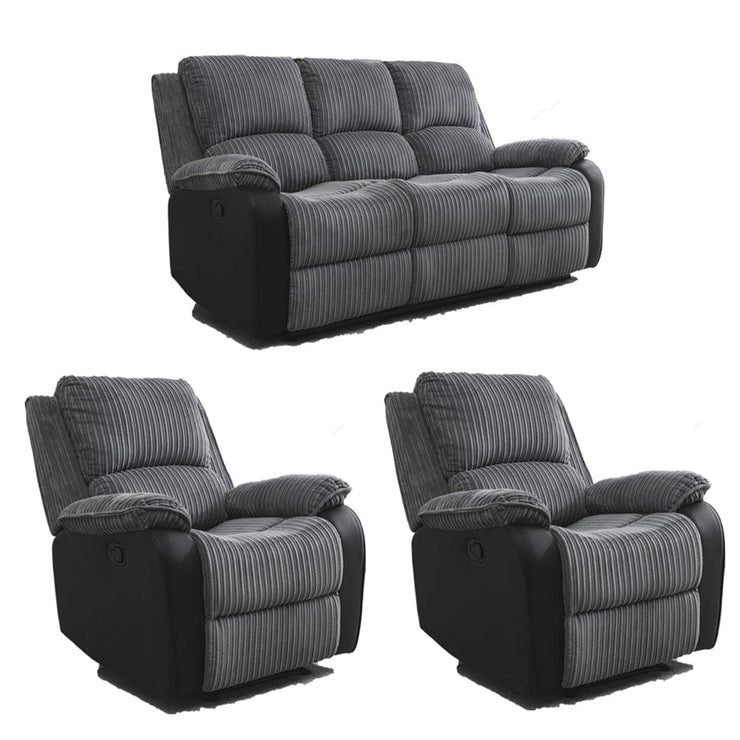 Boston 3+1+1 Grey Plush Fabric Manual Recliner Sofa Set