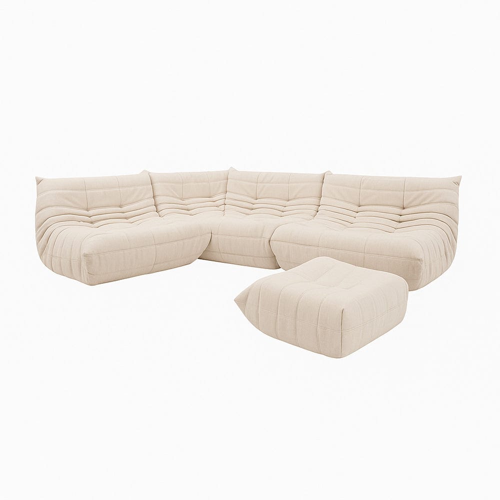 Ponyo Caterpillar Modular 5 Seater Sofa Set In Beige