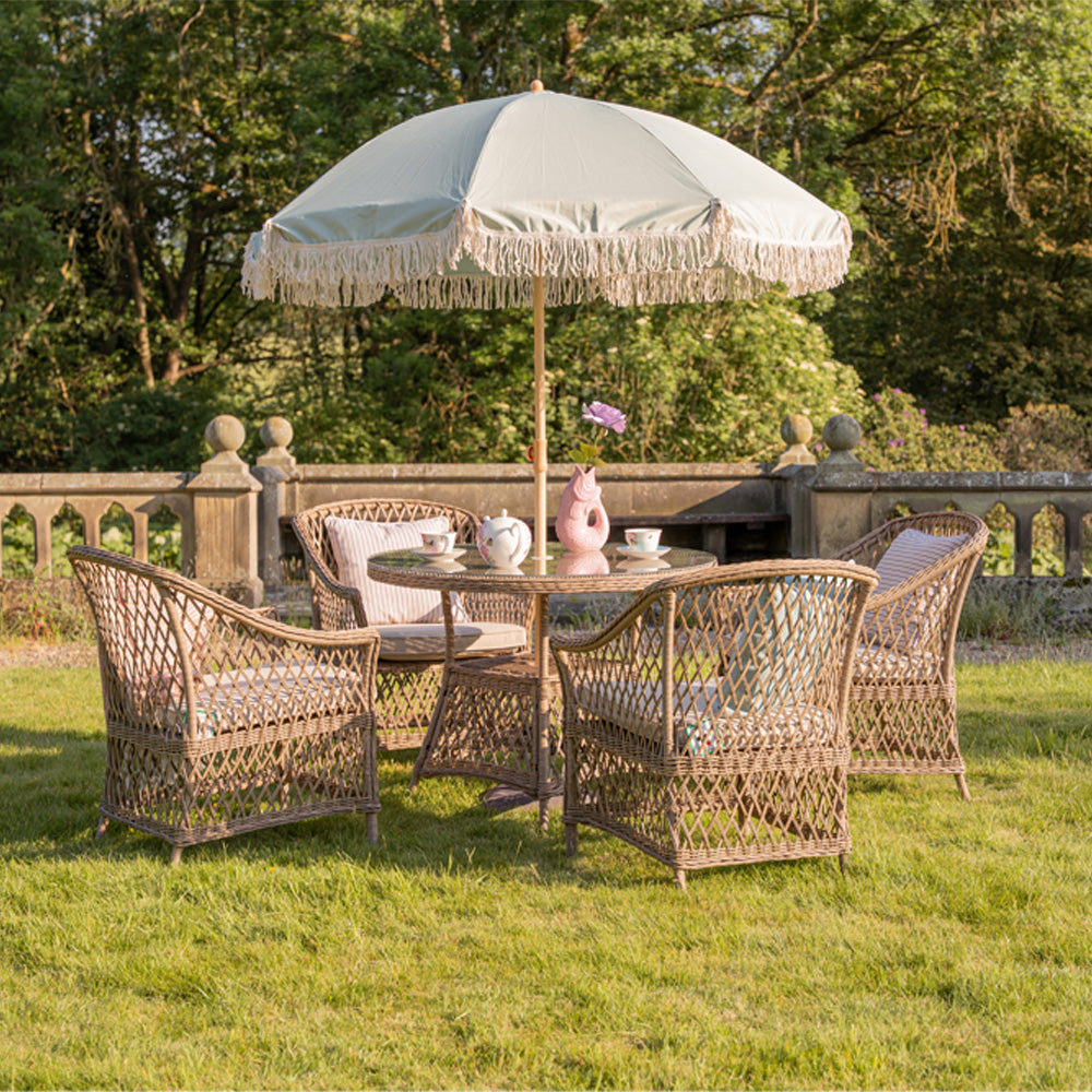 Provence 4‑Seater Rattan Garden Dining Set with Round Table and Furniture Cover