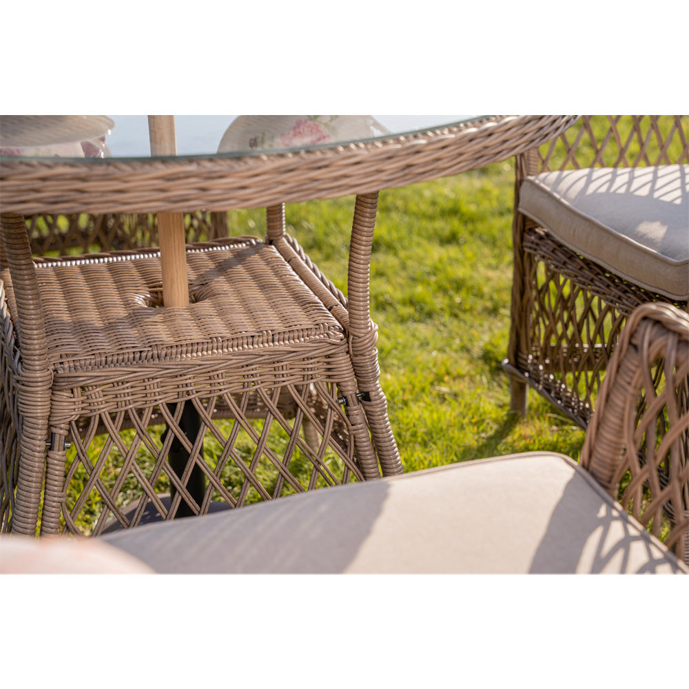 Provence 4‑Seater Rattan Garden Dining Set with Round Table and Furniture Cover